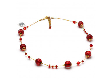 Red murano glass necklace in real venice glass