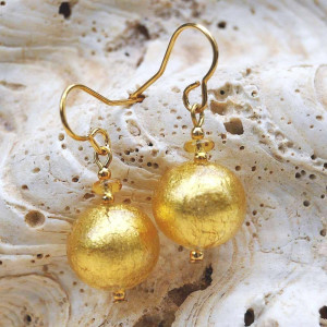 Gold murano glass earrings genuine venitian jewelry