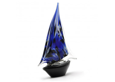 Blue and black murano glass sailboat