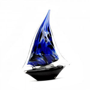 Blue and black murano glass sailboat