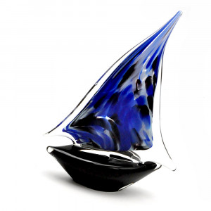 Velero de cristal de murano azul y negro