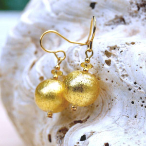 Gold murano glass earrings genuine venice murano glass