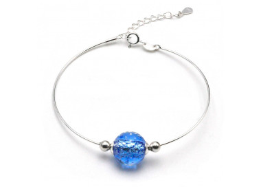 Bracelet argent bleu en veritable verre de murano de venise