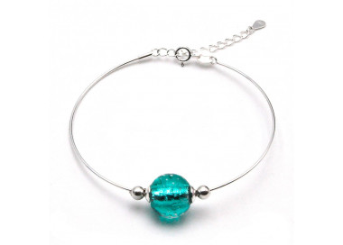 Turquoise silver bracelet in genuine murano glass from venice