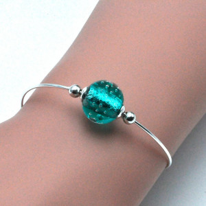 Thin turquoise bracelet in genuine murano glass from venice