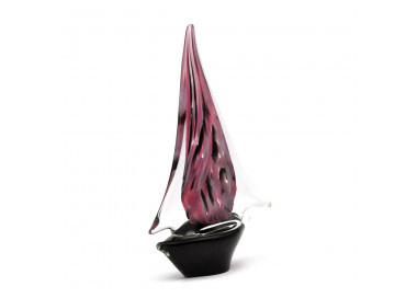 Bateau voilier fushia et noir en verre de murano