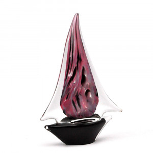 Fushia and black sailboat in murano glass