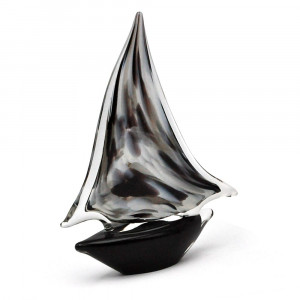 Bateau voilier gris et noir en verre de murano