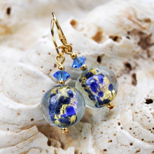 Pendientes cristal de murano azul genuino de venecia