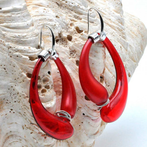 Pendientes criollos rojos y vidrio murano satinado real de venecia