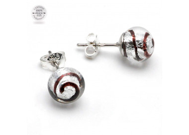 Silver black whirlpool clou earrings in genuine murano glass from venice