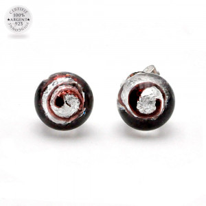 Silver black whirlpool clou earrings in genuine murano glass from venice