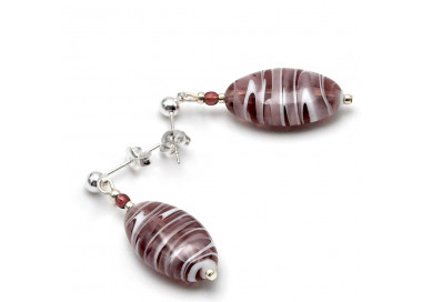 Boucles d'oreilles clous argent amethyste en veritable verre de murano de venise