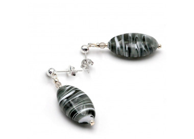 Boucles d'oreilles clous argent grise en veritable verre de murano de venise