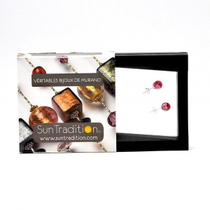 Boucles d'oreilles clou gaia rouge en veritable verre de murano de venise