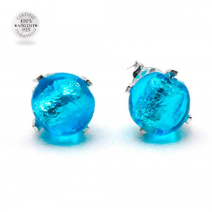 Boucles d'oreilles clou bleu ciel en veritable verre de murano de venise