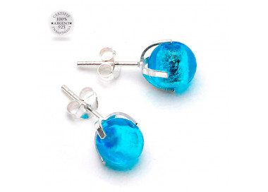 Aretes clavo azul cielo cristal de murano auténtico de venecia