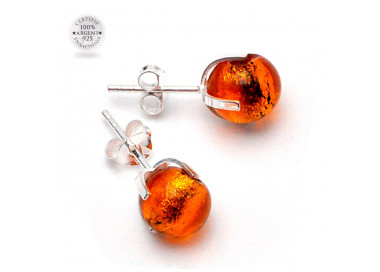 Boucles d'oreilles clou ambre en veritable verre de murano de venise