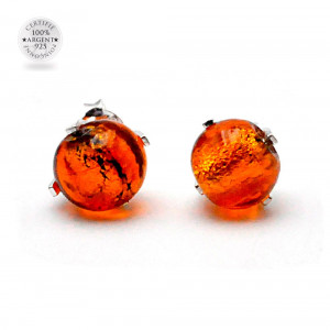 Boucles d'oreilles clou ambre en veritable verre de murano de venise