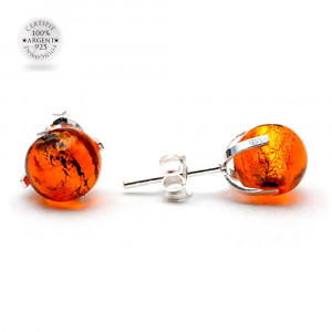 Boucles d'oreilles clou ambre en veritable verre de murano de venise