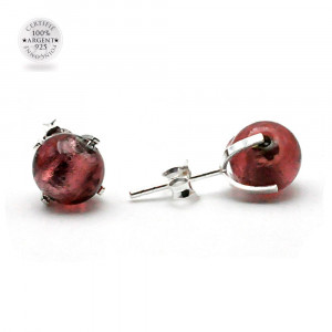 Boucles d'oreilles clou parme en veritable verre de murano de venise