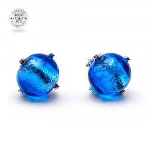 Ocean blue murano glass stud earrings genuine from venice