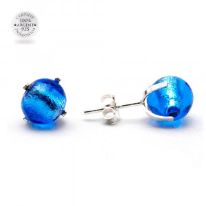 Boucles d'oreilles clou bleu mer en veritable verre de murano de venise