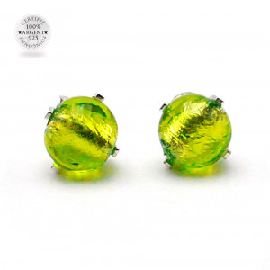 Lemon green gaia stud earrings in real venice murano glass