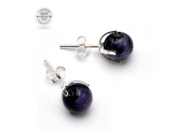 Boucles d'oreilles clou bleu violet en veritable verre de murano de venise