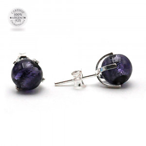 Blue purple stud earrings in genuine murano glass from venice