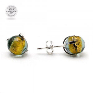 Green gray stud earrings in real venice murano glass