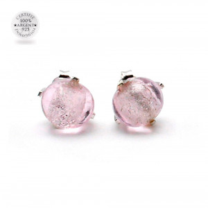 Boucles d'oreilles clou rose en veritable verre de murano de venise