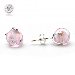 Pink stud earrings in genuine murano glass from venice