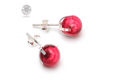 Aretes clavo gaia ruby de venecia real cristal murano