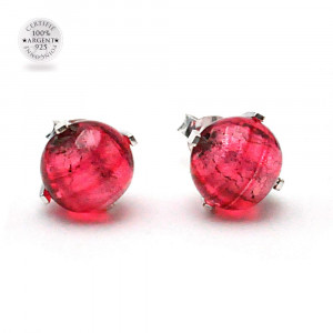 Aretes clavo gaia ruby de venecia real cristal murano