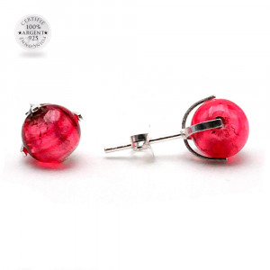 Aretes clavo gaia ruby de venecia real cristal murano