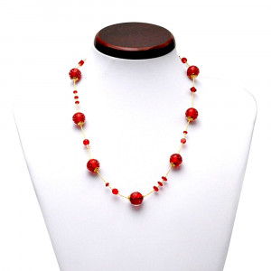 Red murano glass necklace in real venice glass