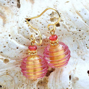 Ohrringe rosa und gold  aus murano glas aus venedig 