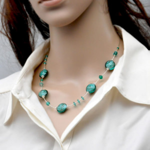 Pastiglia aurora green emerald -  murano glass green emerald necklace of venice