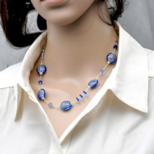 Pastiglia aurora azul marina - collar azul de cristal de murano de venecia