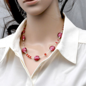 Collier verre de murano rose de venise