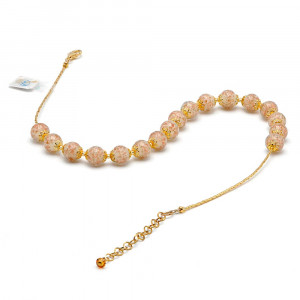 Collier opaline beige en veritable verre de murano de venise