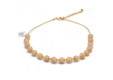 Collier opaline beige en veritable verre de murano de venise