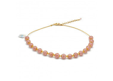 Collier opaline rose en veritable verre de murano de venise