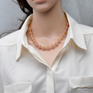 Pink opaline necklace in genuine murano glass from venice