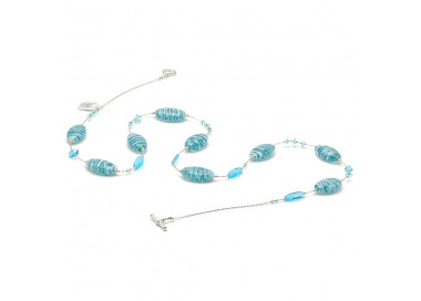 Blue turquoise halsband i äktligt muranoglas från venedig