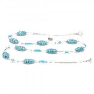 Blue turquoise halsband i äktligt muranoglas från venedig