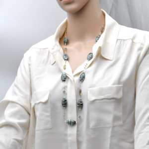 Gray murano glass necklace in genuine glass from venice