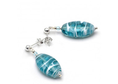 Boucles d'oreilles clous argent turquoise en veritable verre de murano de venise