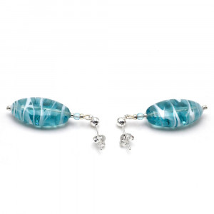 Boucles d'oreilles clous argent turquoise en veritable verre de murano de venise